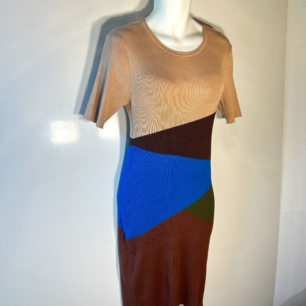 Madden Girl SZ 1X Color Block Ribbed Bodycon Midi Sweater Dress Y2K Retro Modern